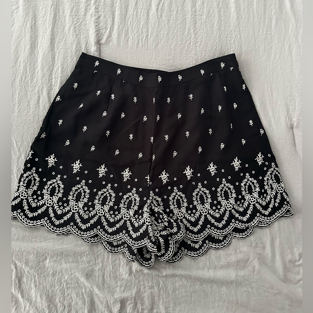 Ranna Gill High Waist Black and White Embroidered Shorts